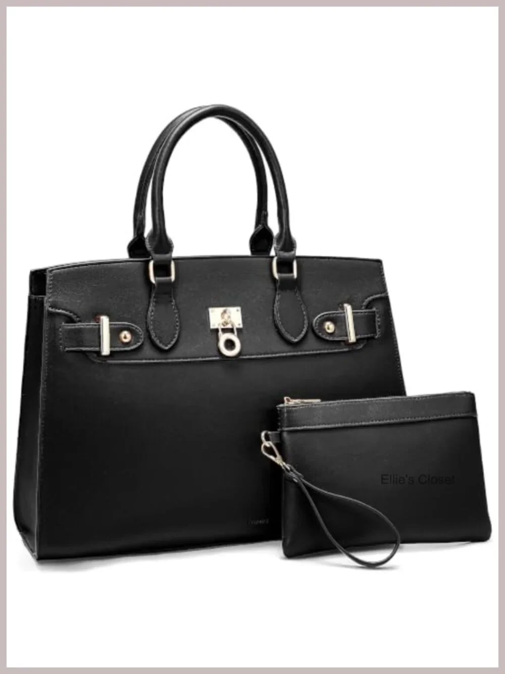 Large Faux Leather Satchel Top Handle Work Tote with Wristlet